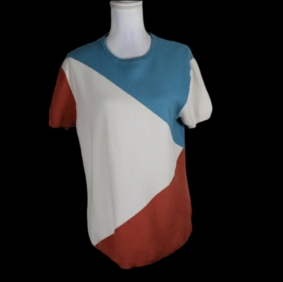 Zara~Woman Size XL~Blue/Brown ColorblockTop Textured Boxy Pullover. - Picture 13 of 13